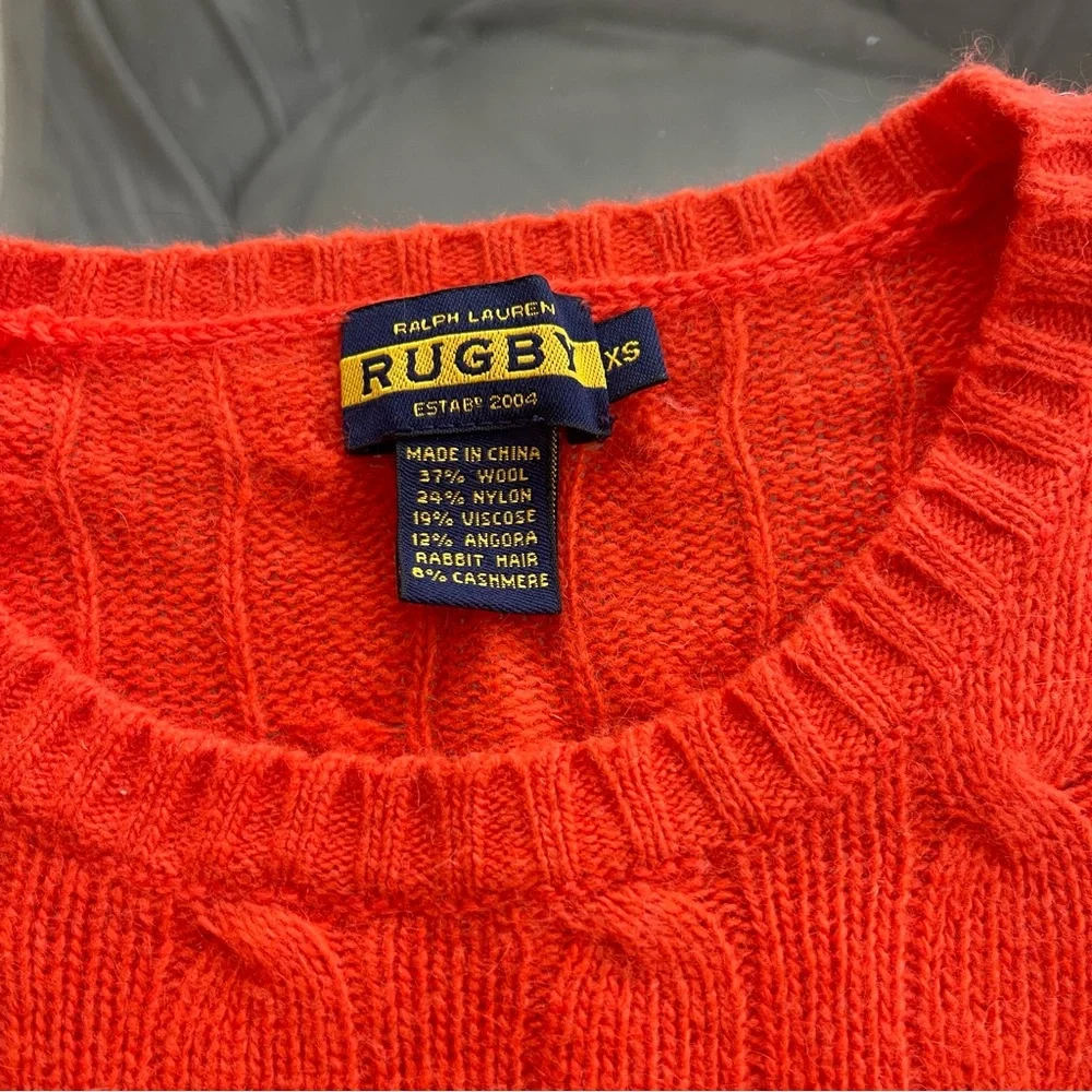 Ralph Lauren‎ Rugby Wool Angora Girls Cable Knit Sweater Size XS Orange Academia